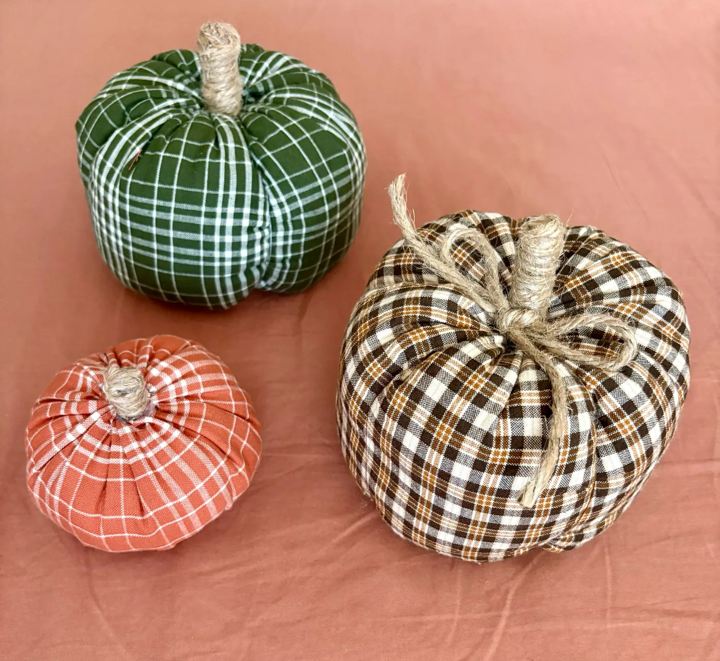 Plaid Fabric Pumpkin Trio — another angle